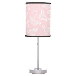 Elegant White Butterflies Pink Design Table Lamp