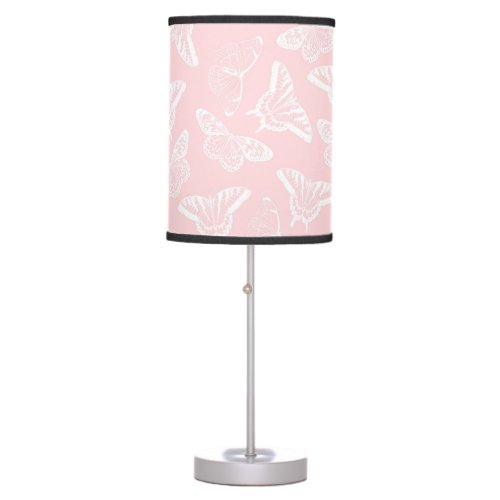 Elegant White Butterflies Pink Design Table Lamp