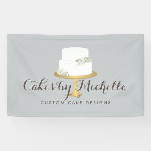 Elegant White Cake with Florals Cake Decorating Banner