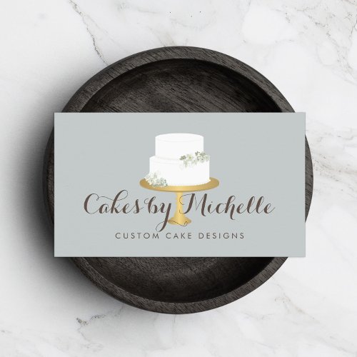 Elegant White Cake with Florals Cake Decorating Business Card