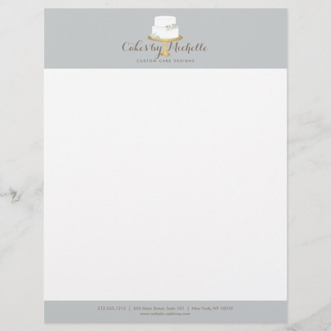 Elegant White Cake with Florals Cake Decorating Letterhead (Front)