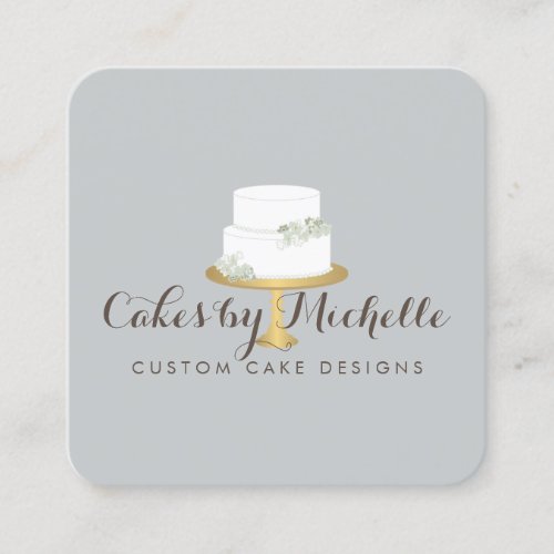Elegant White Cake with Florals Cake Decorating Square Business Card