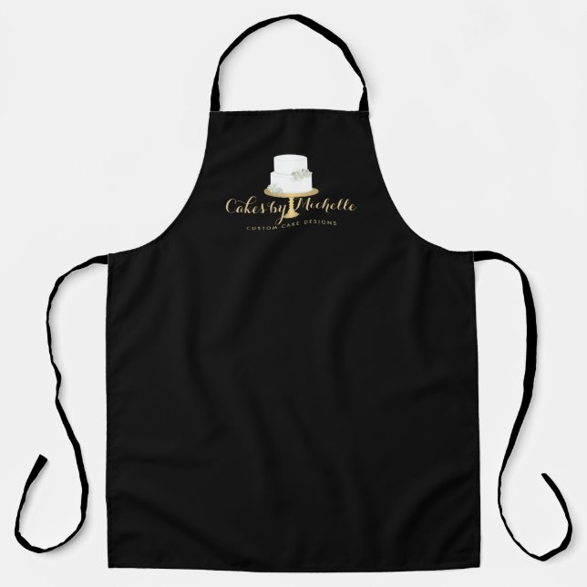 Elegant White Cake with Florals II Apron (Front)