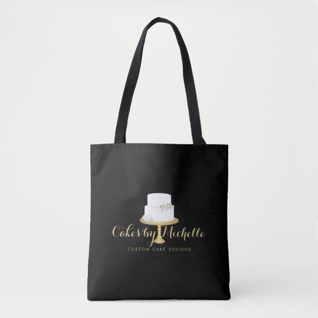 Elegant White Cake with Florals II Bakery Tote Bag (Front)