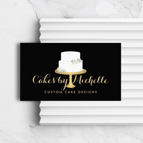 Elegant White Cake with Florals II Cake Decorating Business Card