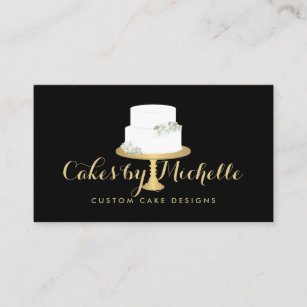 Elegant White Cake with Florals II Cake Decorating Business Card