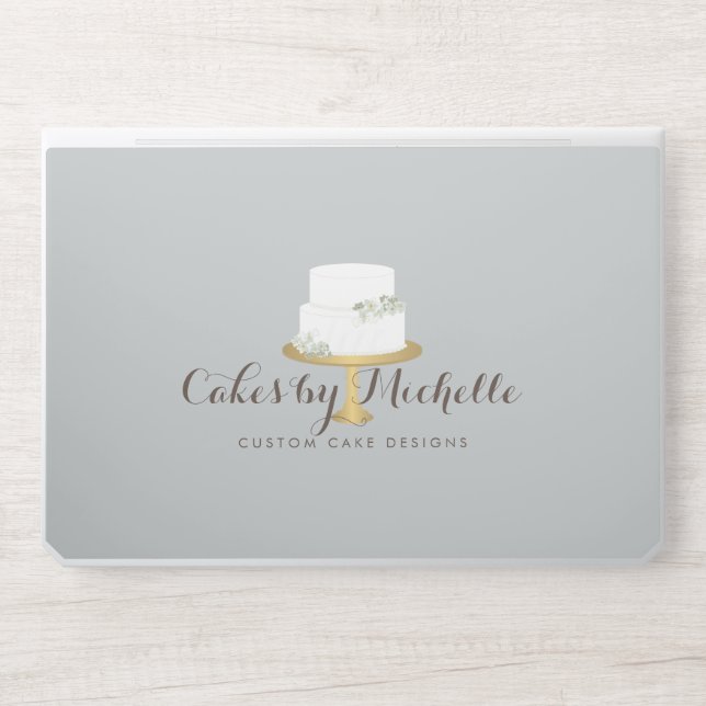 Elegant White Cake with Florals Logo HP Laptop Skin (Front)