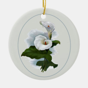 Elegant White Calla Lilies Ceramic Ornament