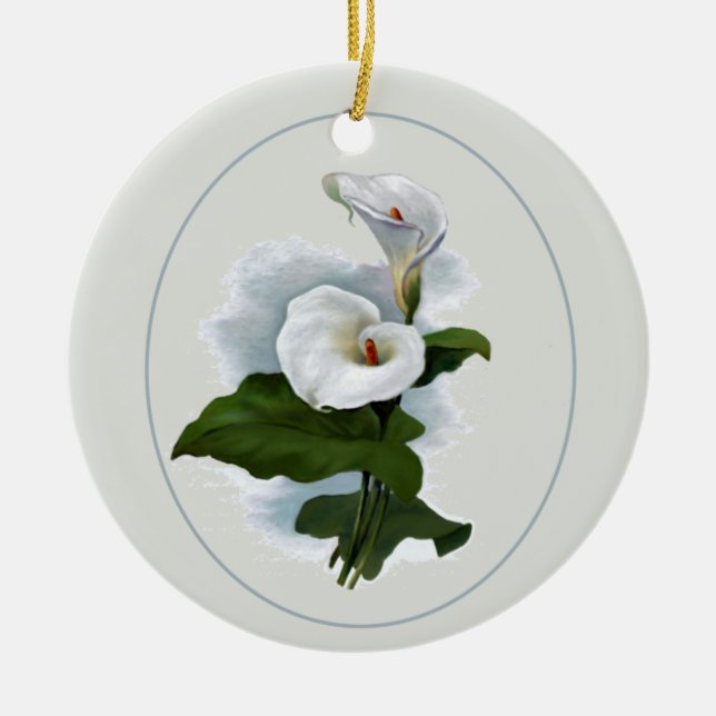 Elegant White Calla Lilies Ceramic Ornament (Front)
