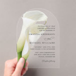 Elegant White Calla Lilies Floral Wedding Acrylic Invitations<br><div class="desc">A beautifully chic and elegant choice in wedding invitations, this acrylic arch floral design has a pair of white calla lilies in soft painted watercolors placed prominently under the invitation text. Modern type face pairings present your text with style. Personalize the text template with your wedding details. The simplicity and...</div>