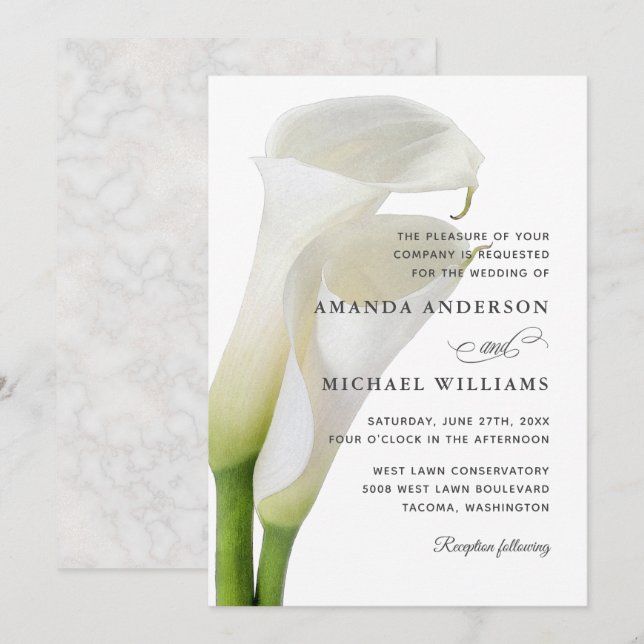 Elegant White Calla Lilies Floral Wedding Invitation (Front/Back)