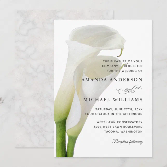 Elegant White Calla Lilies Floral Wedding Invitation | Zazzle