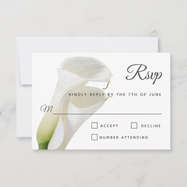 Elegant White Calla Lilies Floral Wedding RSVP (Front)