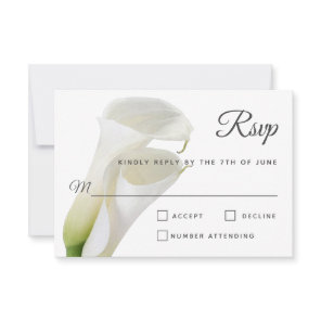 Elegant White Calla Lilies Floral Wedding RSVP Card