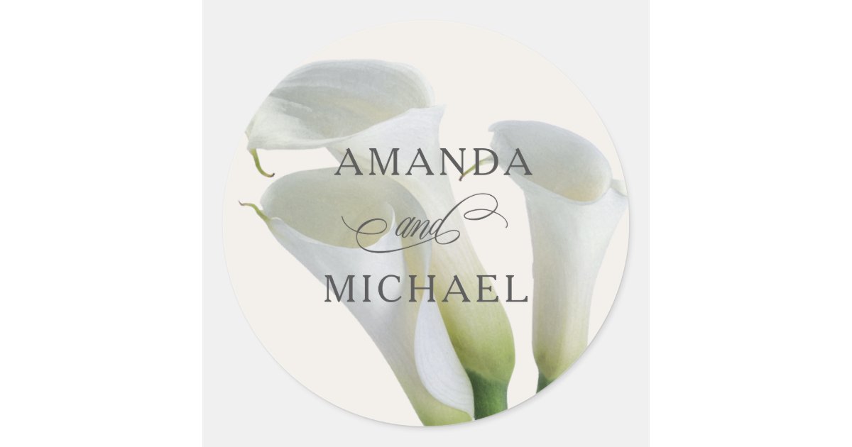 Elegant White Calla Lilies Personalized Classic Round Sticker | Zazzle