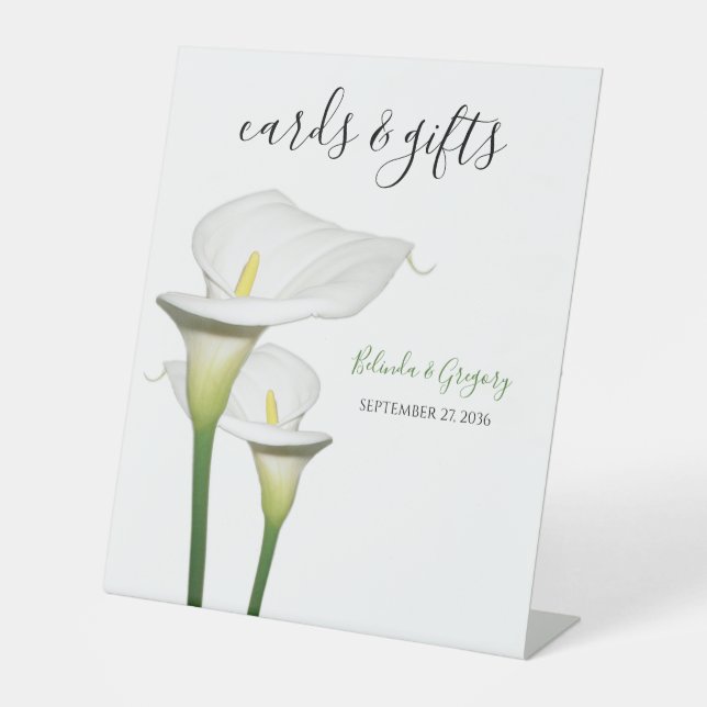 Elegant White Calla Lilies Wedding Cards & Gifts Pedestal Sign (Front)