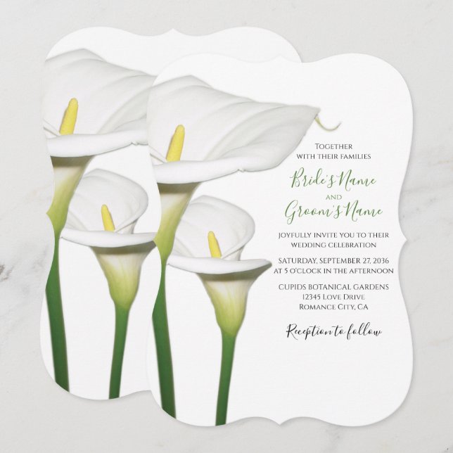 Elegant White Calla Lilies Wedding Invitations (Front/Back)