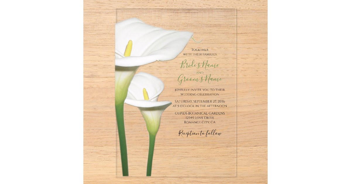 Elegant White Calla Lilies Wedding Invitations | Zazzle