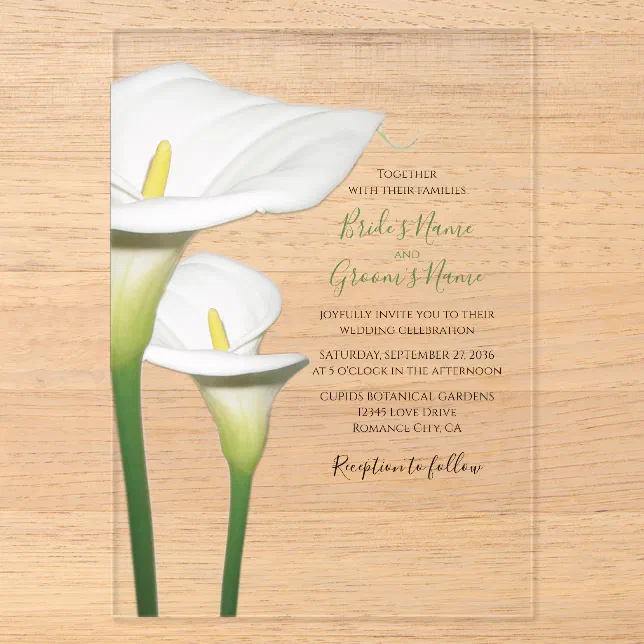 Elegant White Calla Lilies Wedding Invitations | Zazzle