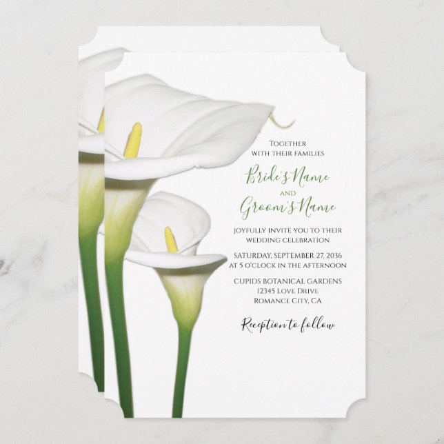 Elegant White Calla Lilies Wedding Invitations (Front/Back)