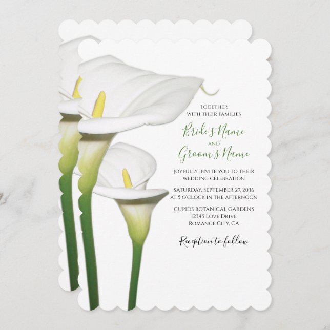 Elegant White Calla Lilies Wedding Invitations (Front/Back)