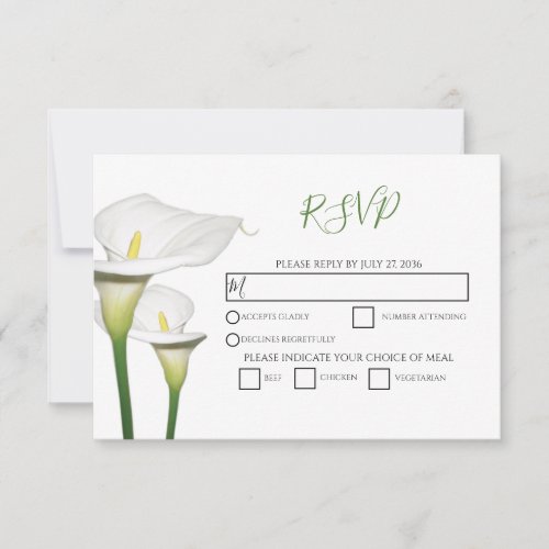 Elegant White Calla Lilies Wedding RSVP Cards