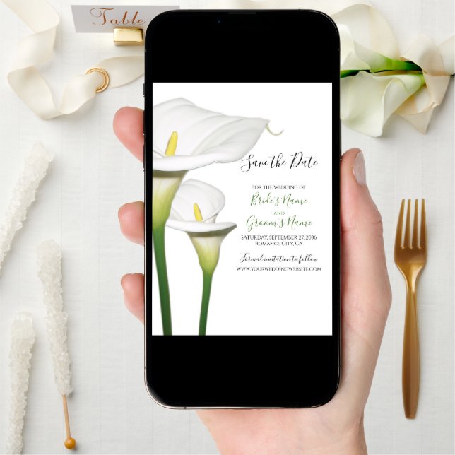 Elegant White Calla Lilies Wedding Save The Date (Front Digital)