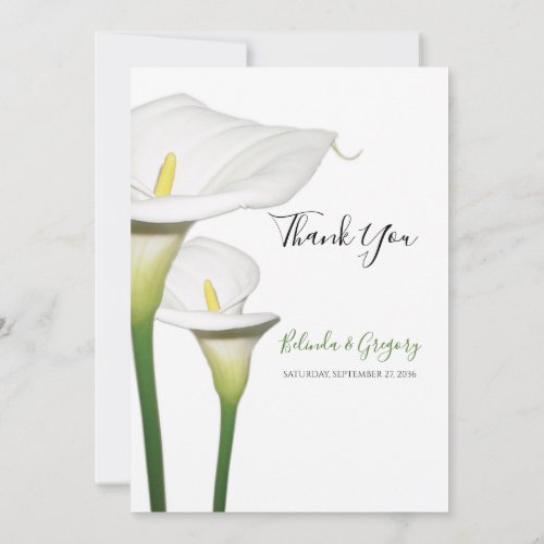 Elegant White Calla Lilies Wedding Thank You Card