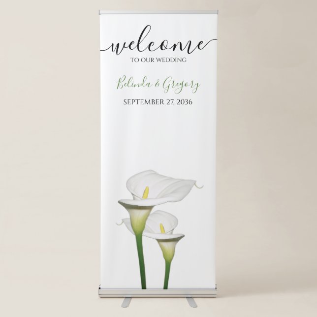Elegant White Calla Lilies Wedding Welcome Sign (Front)