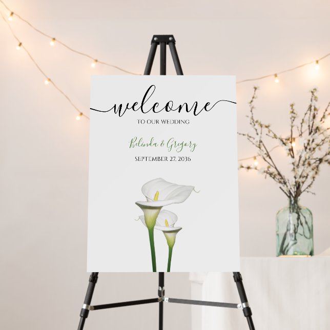 Elegant White Calla Lilies Wedding Welcome Sign (In Situ (Stand))