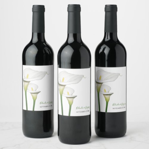 Elegant White Calla Lilies Wedding Wine Label