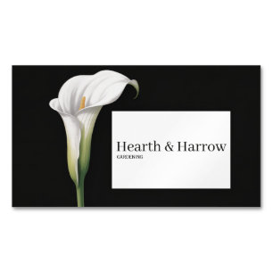 Elegant White Calla Lily Black Floral Business Card Magnet