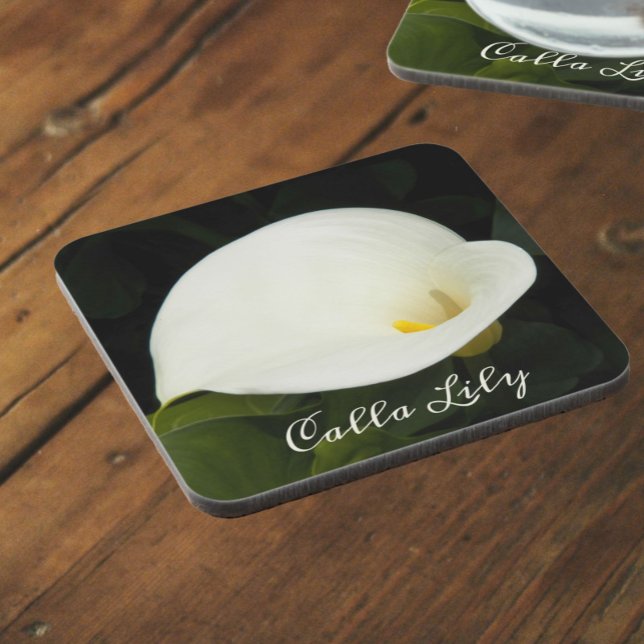 Elegant White Calla Lily Bloom Floral Beverage Coaster (In Situ)
