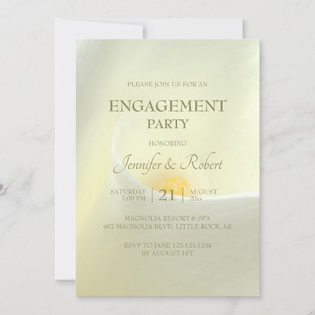 Elegant White Calla Lily Engagement Invitation (Front)