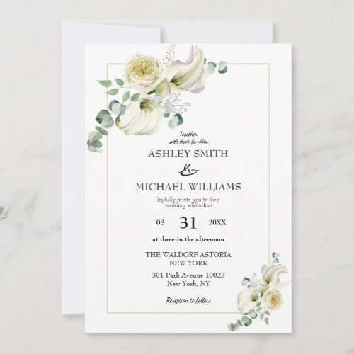 Elegant White Calla Lily  Eucalyptus Greenery Invitation