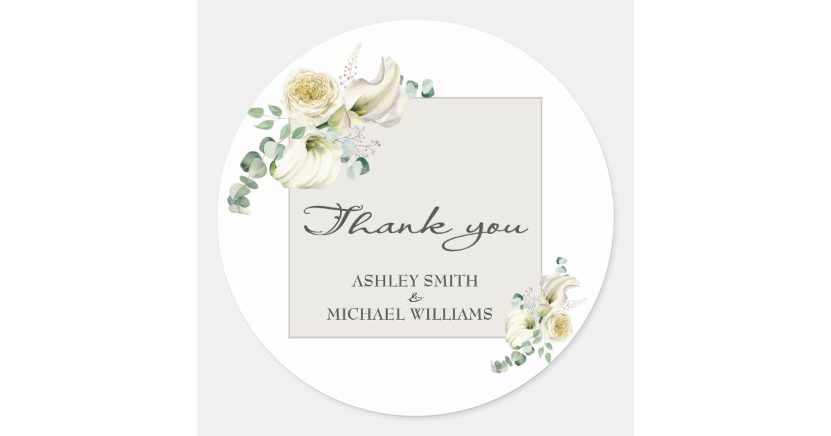 Elegant White Calla Lily & Eucalyptus Wedding Classic Round Sticker ...