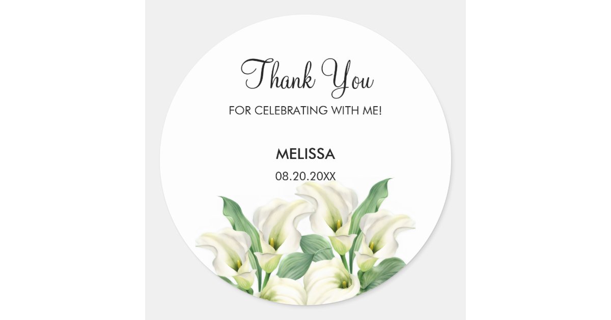 Elegant White Calla Lily Floral Birthday Classic Round Sticker | Zazzle