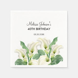 Elegant White Calla Lily Floral Birthday Napkins