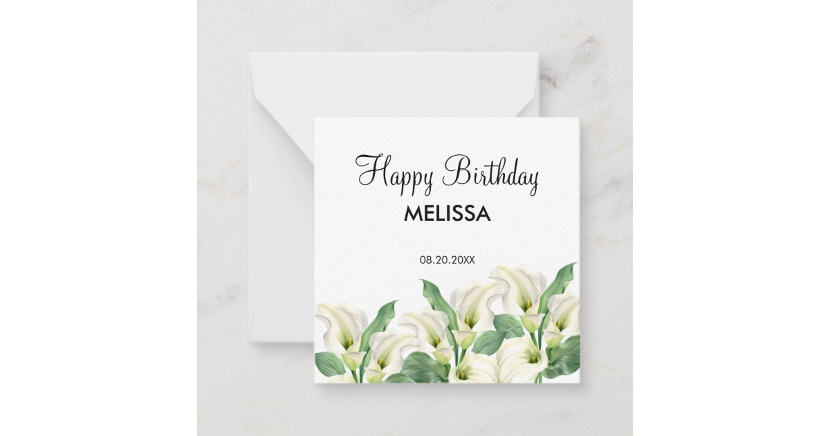 Elegant White Calla Lily Floral Birthday Note Card | Zazzle