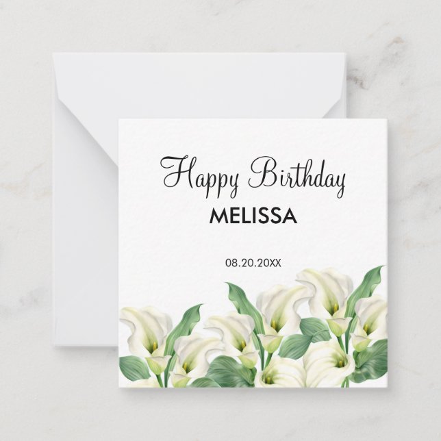 Elegant White Calla Lily Floral Birthday Note Card (Front)