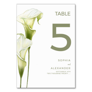Elegant White Calla Lily Floral Wedding Table  Number