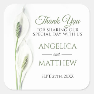 Elegant White Calla Lily Flowers Floral Thank You Square Sticker