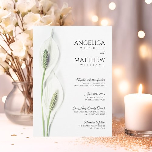 Elegant White Calla Lily Flowers Floral Wedding Invitation