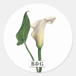 Elegant White Calla Lily Green Botanical Wedding Classic Round Sticker