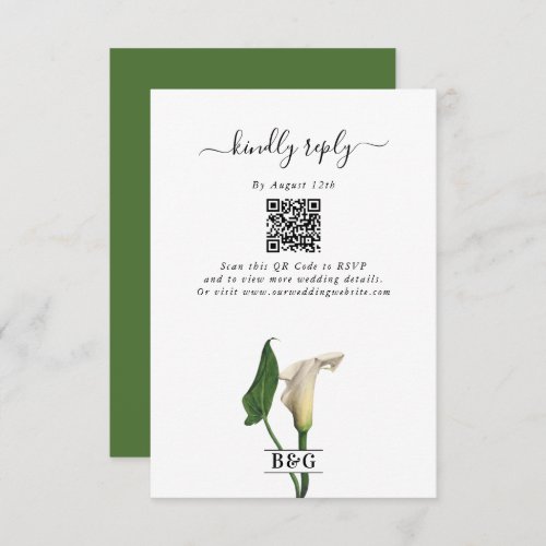 Elegant White Calla Lily Green Botanical Wedding Enclosure Card