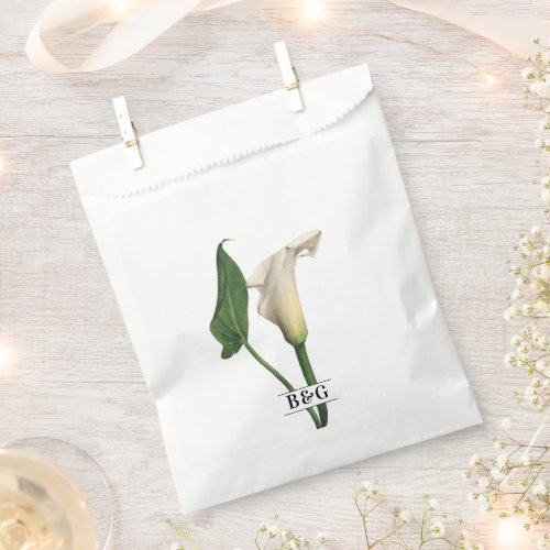 Elegant White Calla Lily Green Botanical Wedding Favor Bag