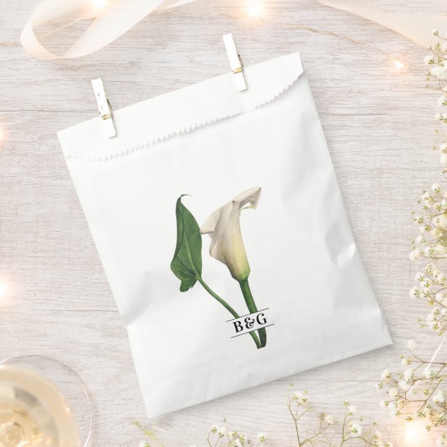 Elegant White Calla Lily Green Botanical Wedding Favor Bag (Clipped)