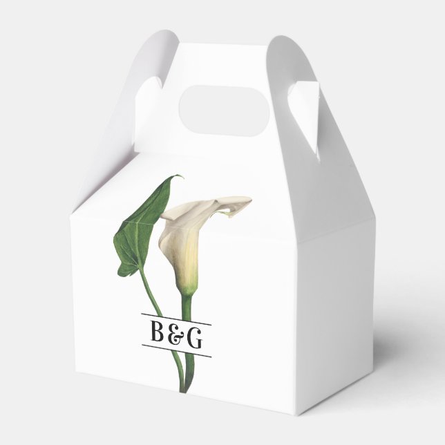 Elegant White Calla Lily Green Botanical Wedding Favor Boxes (Front Side)