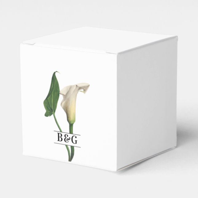 Elegant White Calla Lily Green Botanical Wedding Favor Boxes (Front Side)