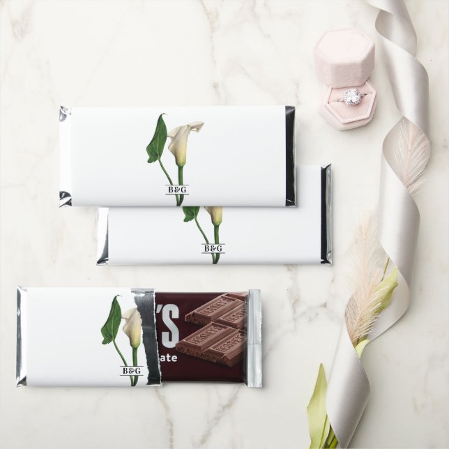 Elegant White Calla Lily Green Botanical Wedding Hershey Bar Favors (Front)
